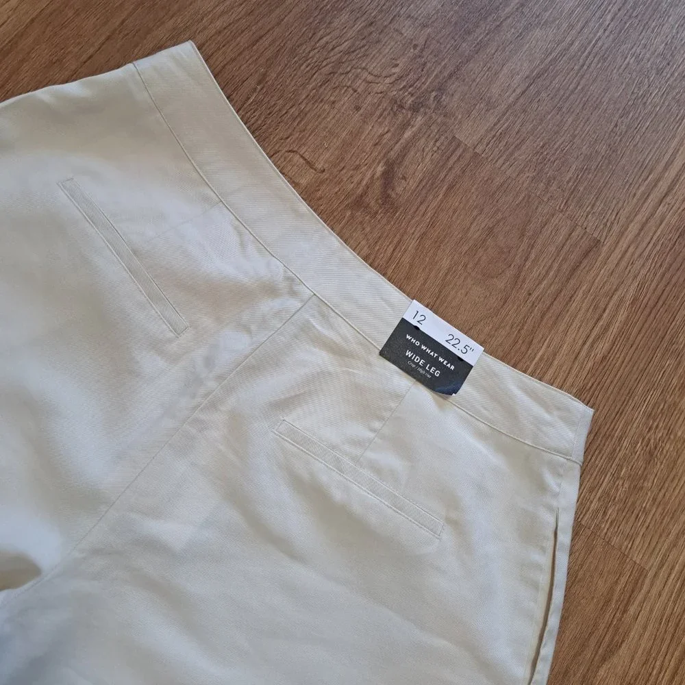 Who What Wear Wide Leg Crop High Rise Cream Pant Size 12 Misses NWT